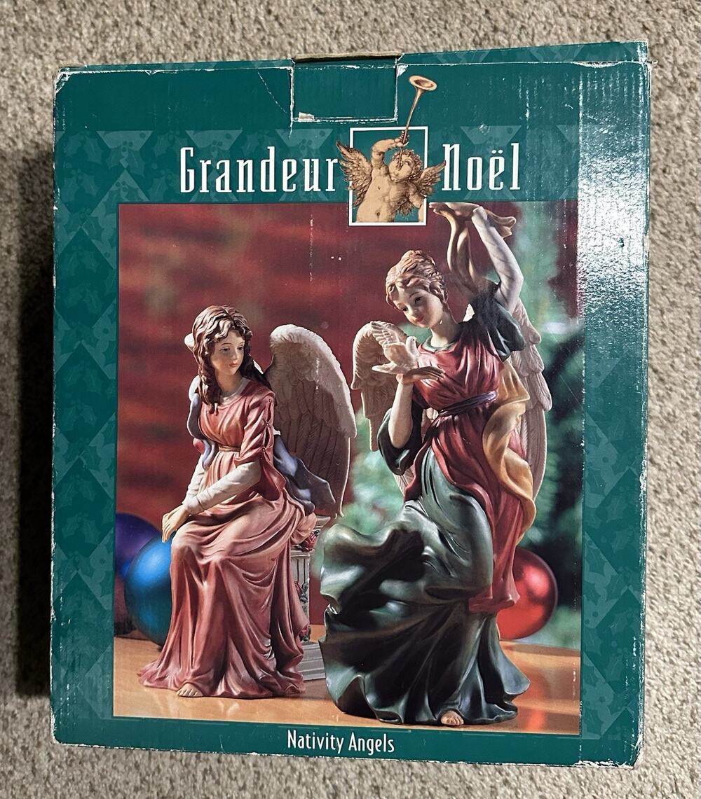 Grandeur Noel 2 Nativity Angel Christmas Figures Porcelain Handpainted N0087